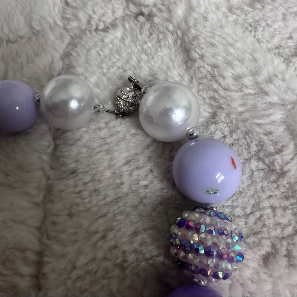 Lavender & Pearl Chunky Bling Bubblegum Beads Necklace | Size Child